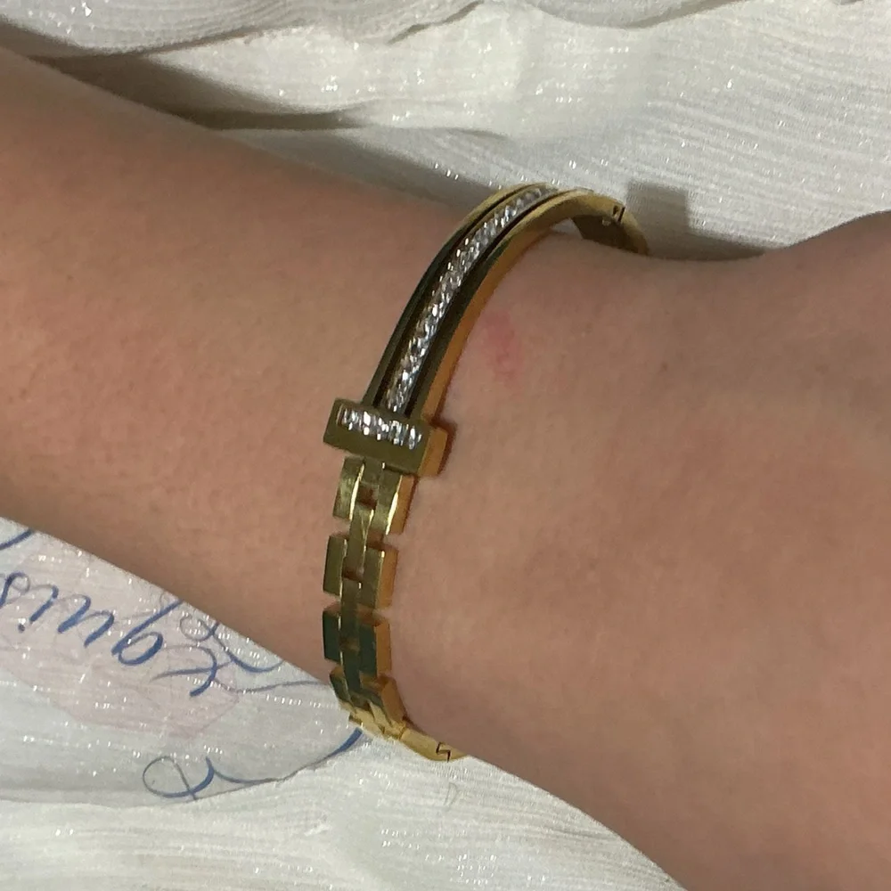 👠 Gold Link Cz Diamond Bangle Bracelet